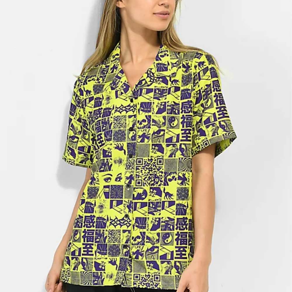 Graphic Yellow and Black Button-Up Shirt